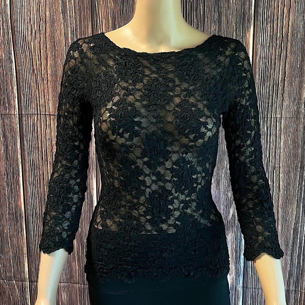 Marshall Rousso size medium black floral lace bodycon stretchy cocktail